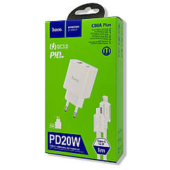 Зарядний пристрій Hoco C80A Plus USB Type C із кабелем Lightning 20W+QC3.0 швидка зарядка біле