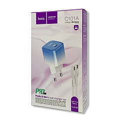 Зарядний пристрій Hoco C101A Type C із кабелем Type C 20W швидка зарядка біло - блакитне