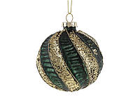 Елочный шар с рельефом и декором из глиттера , 10 см, цвет - изумруд с золотом