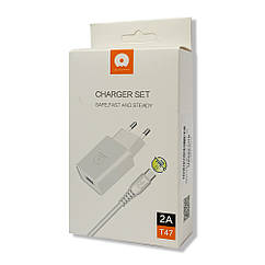 Зарядний пристрій WUW T47 USB кабель Type C 2A білий