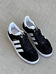 Чоловічі кросівки Adidas Gazelle Black/White (чорно-білі) низькі стильні замшеві кроси літо-осінь AS027