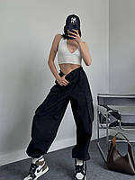 YB_Женские стильные плащевые штаны (брюки) Карго Арт. 052А320 Черный, 42/44