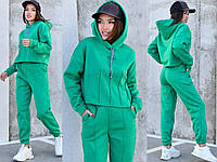 YB_Женский молодежный спортивный повседневный костюм флисовый трехнитка на флисе Арт. #4012А550 Зелёный, 42/46