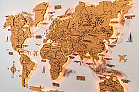 Дерев'яна карта світу на стіну з підсвіткою