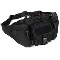 Однолямочная городская тактическая сумка черного цвета, военная барсетка на пояс, армейский рюкзак через плечо