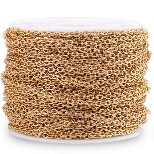 Ланцюжок на метраж Finding Кругле звено плетіння хрест Натуральне золото 2 мм x 3 мм Ціна за 1 метр