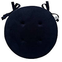 Подушка для стула, кресла, табуретки круглая на двух завязках Ø 40х2 велюровая темно синяя