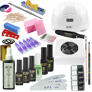 Стартовий набір для манікюру з фрезером 15000 об лампой Sun Х 54 Вт витяжкою 45 Вт розхідниками гель лаками