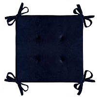 Подушка для стула, кресла, табуретки велюровая 40х40х2 с завязками темно синего цвета