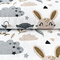 Фланель "Сови, зайченята бежеві, сірі на білому" 180 см, фото 4