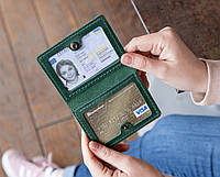 Зеленая кожаная обложка чехол на права, техпаспорт, id паспорт