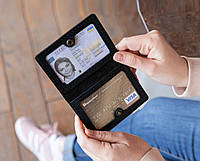 Черная кожаная обложка чехол на права, техпаспорт id паспорт