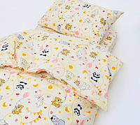 Комплект постільної білизни для дитячого ліжечка жовтий звірятка (ранфорс)