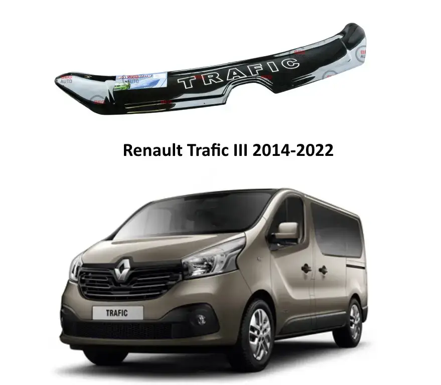 Дефлектор капота на Renault Trafiс II 2001-2014 коротка широка. Мухобійка на Renault Trafiс