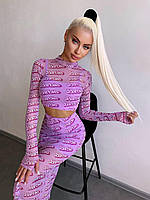 Принтованный комплект в стиле Barbie топ с длинными рукавами и юбка миди из сетки (р. S, M) 66103181Е