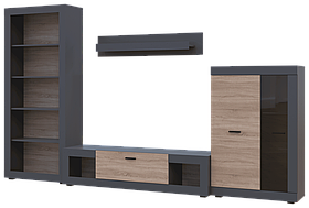Комплект стінка у вітальню Doros Дана ТВ2 ЕВШН Графіт Дуб сонома. Сучасна стінка у вітальню