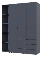 Комплект Doros Гелар с этажеркой Графит 3 ДСП 154.4х49.5х203.4. Трехдверный шкаф для одежды без зеркал