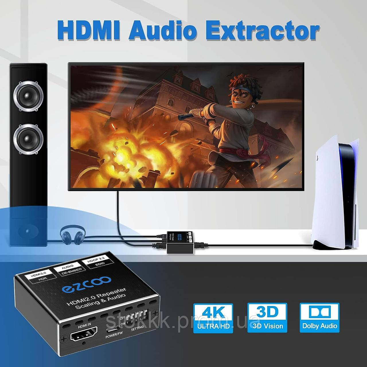 Аудиоэкстрактор ROFAVEZCO HDMI SPDIF 5.1CH Optical 4K 60Hz Atmos CEC EDID Stereo Audio - фото 5 - id-p1920536858