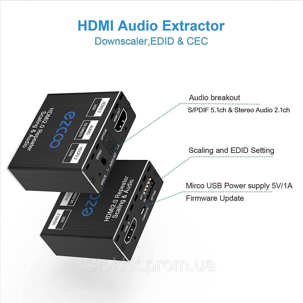 Аудиоэкстрактор ROFAVEZCO HDMI SPDIF 5.1CH Optical 4K 60Hz Atmos CEC EDID Stereo Audio - фото 2 - id-p1920536858