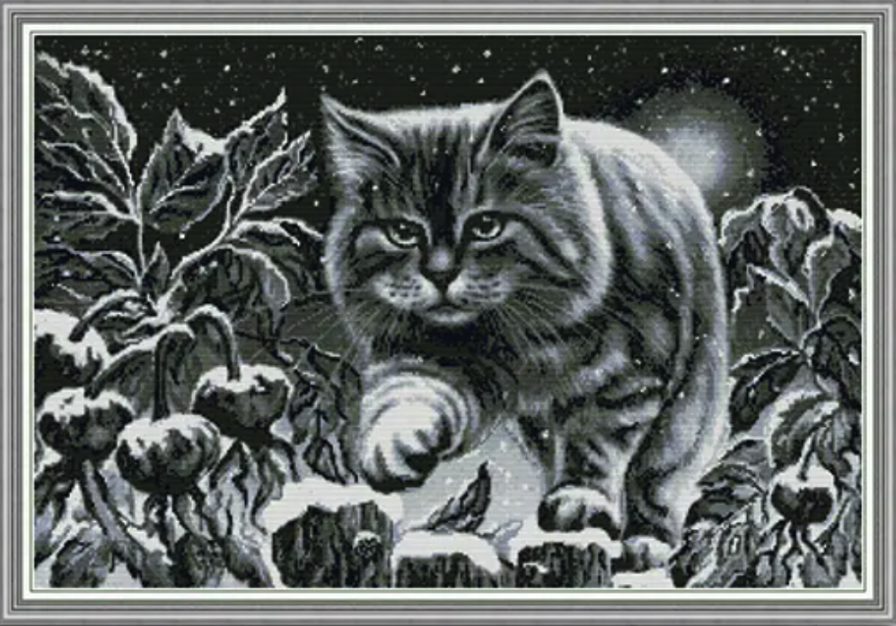 Набір для вишивання за нанесеною на канву схемою "Black cat on snowy night". AIDA 14CT printed 68*48 см
