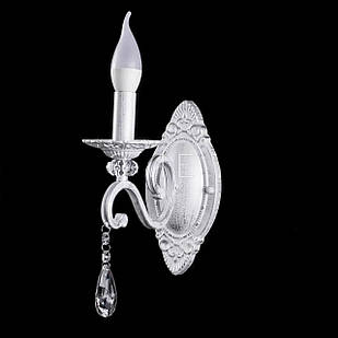 Класична бра-свічка на 1 лампочку з кришталем колір білий з патиною Е14 PM-P5-N3346/1W/WT+CH