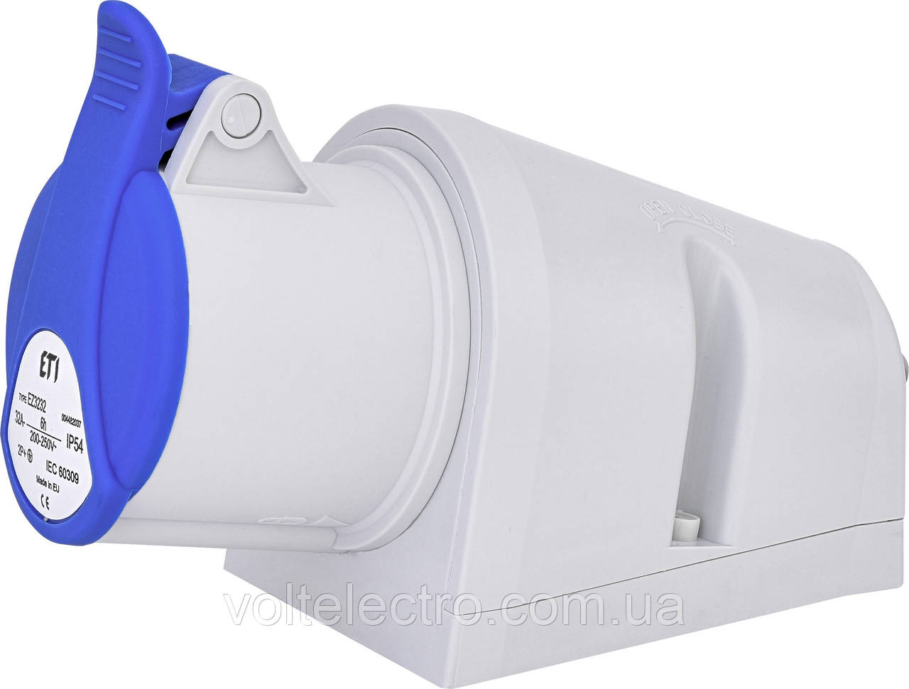 Розетка настінна (силовий роз`єм) EZ-3232 IP44 (32A, 230V, 2P+PE), фото 1