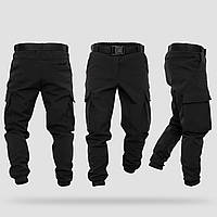 Штаны мужские тактические Softshell карго брюки зимние на флисе черные топ качество