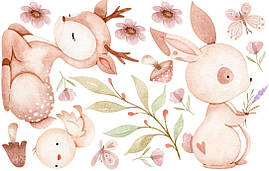 Сет наліпок для ростових фігур "Зайка+олень+гілочка+квіти" 100х156 см (без обрізу по контуру)