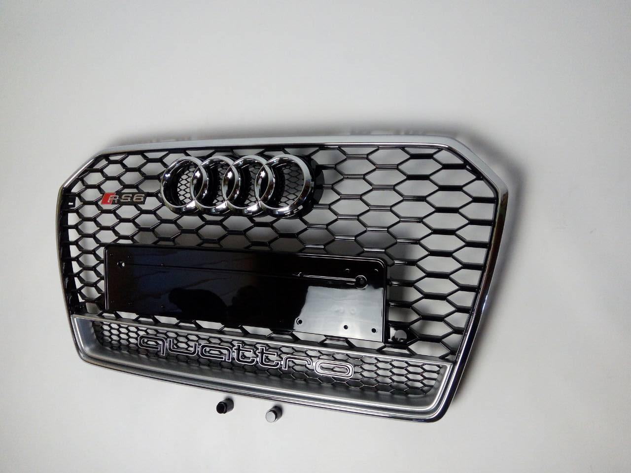 Решітка радіатора Audi A6 C7 2015-2017 стиль Audi RS6 (хром із написом Quattro)