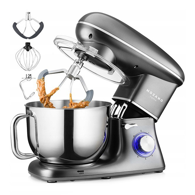Планетарний міксер, тістоміс Mozano Kitchen Machine Сріблясто-сірий (2300 Вт, 6.2 л, Польща), фото 1