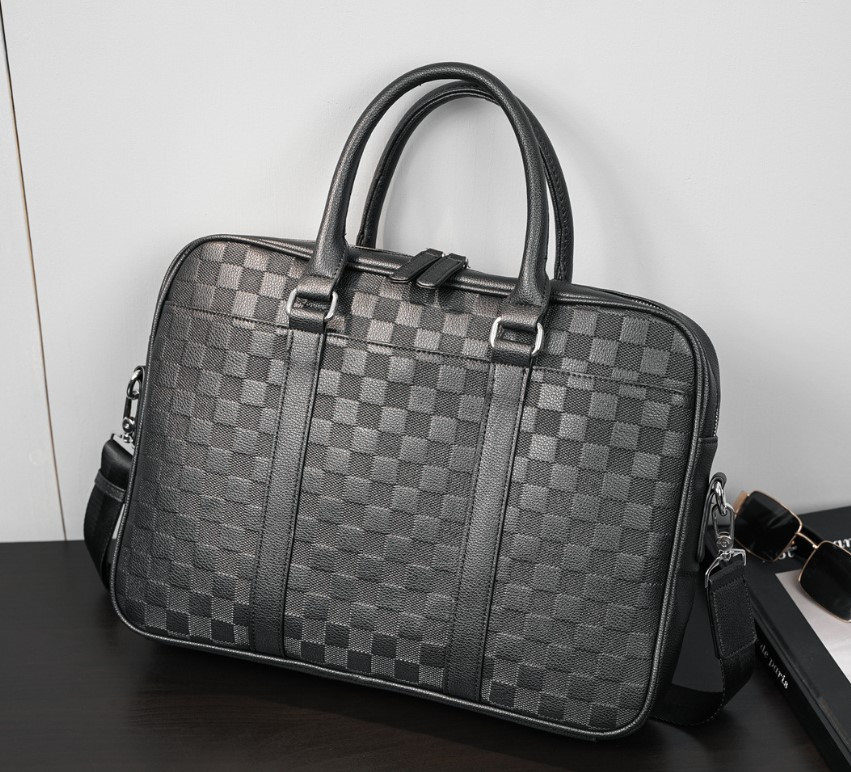 Чоловіча ділова сумка для документів стиль Луї Вітон карта чорна. Портфель для паперів, фото 1