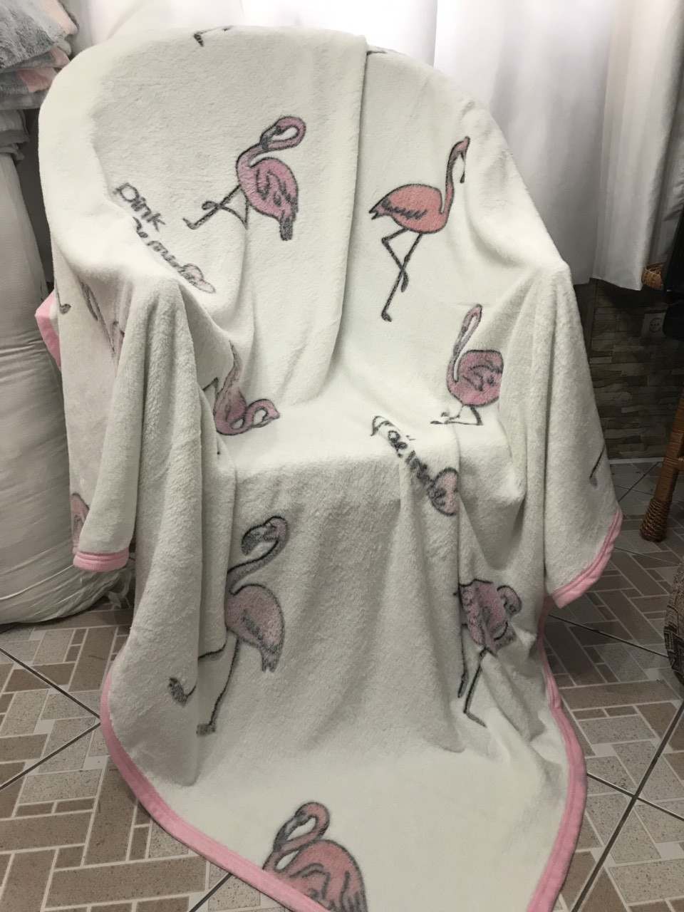 Плед двоспальний "Люкс: Фламінго" однотонний з флісу білий, фото 1