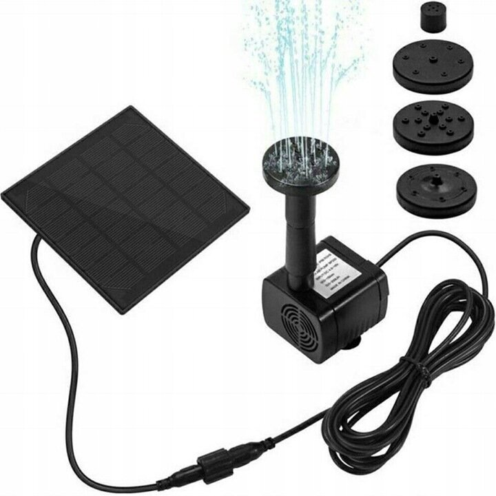 Фонтан на сонячній панелі квадрат з 6 насадками 11х11 см водяний насос 7 v