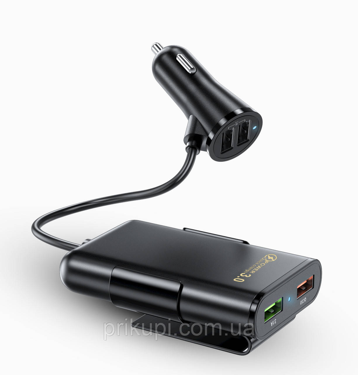 Автомобільний зарядний пристрій подовжувач прикурювача 1.8 метра на 4 USB + QC 3.0 Quick Charge BK-353