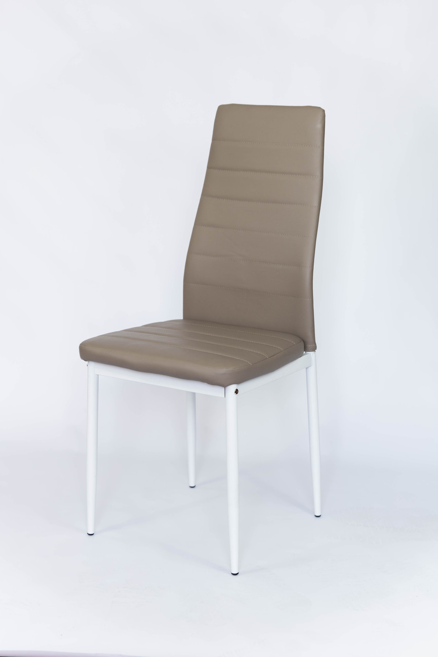 Стілець обідній Ріо білий (метал/шкірозам сіро-бежевий), фото 1