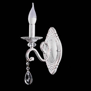 Класичне бра-свічка на 1 лампочку з кришталем колір білий з золотою патиною Е14 PM-P5-N3346/1W/WT+FG