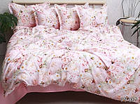 Роскошный комплект постельного белья из турецкого сатина розового цвета Цветы 3Д Семейный