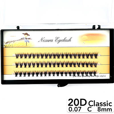 Накладні пучкові вії Nesura Eyelash Classic 20D, 0,07, C, 8 мм, 60 пучків Несура