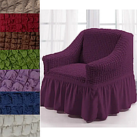 Натяжные чехлы на кресла универсальные жатка с оборкой, еврочехлы на кресло натяжные Фиолетовый