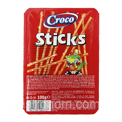 Печиво соломка солена Кроко Croco sticks 100g 16шт/ящ (Код: 00-00005652)