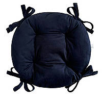 Подушка на стул, кресло, табурет на завязках 45х8 велюровая темно синего цвета