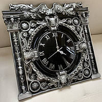 Супер гленцевые настенные часы в стиле барокко. Черная патина с серебром. Ручная резьба по дереву