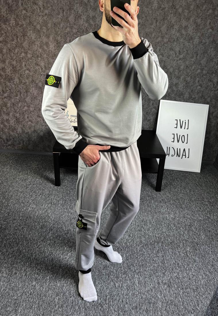 Костюм спортивний чоловічий сірий демісезонний з патчем STONE ISLAND (Стон Ісланд)