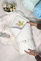 Вязанный плед- конверт на выписку и на прогулку для новорожденных "Ализе" белый