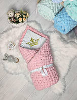 Вязанный плед- конверт на выписку и на прогулку для новорожденных "Ализе" розовый