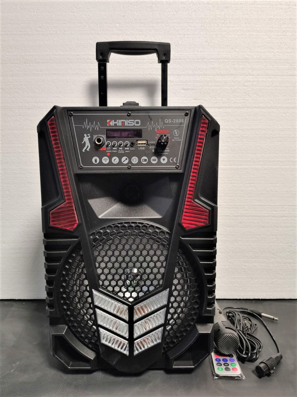 Bluetooth колонка-валіза Kimiso QS-2806, 8", 80Вт, пульт керування, дротовий мікрофон