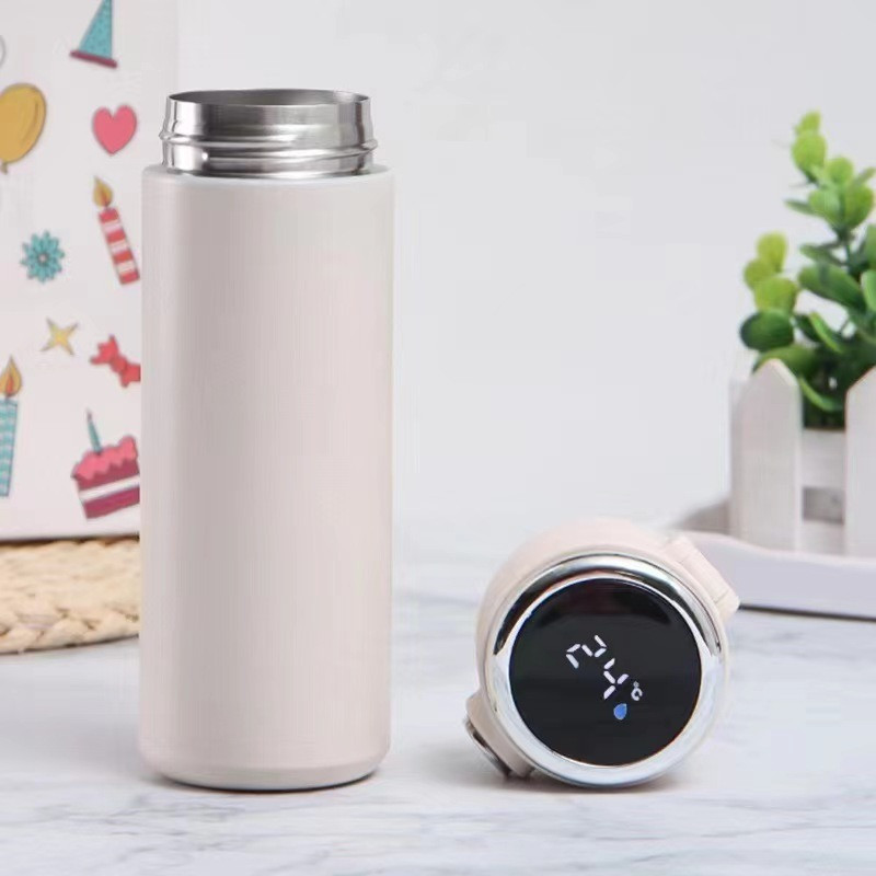 Термос для чаю/кави з LED-датчиком температури сталевий Smart Flask 420 мл — білий (LB-103576)