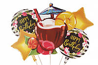 Набор воздушных фольгированных шаров Happy Birthday гавайская вечеринка, 5 шт