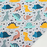 Лоскуток.Бязь "Маленькі динозаври" на сірому тлі No 3112, 98*160 см, фото 2