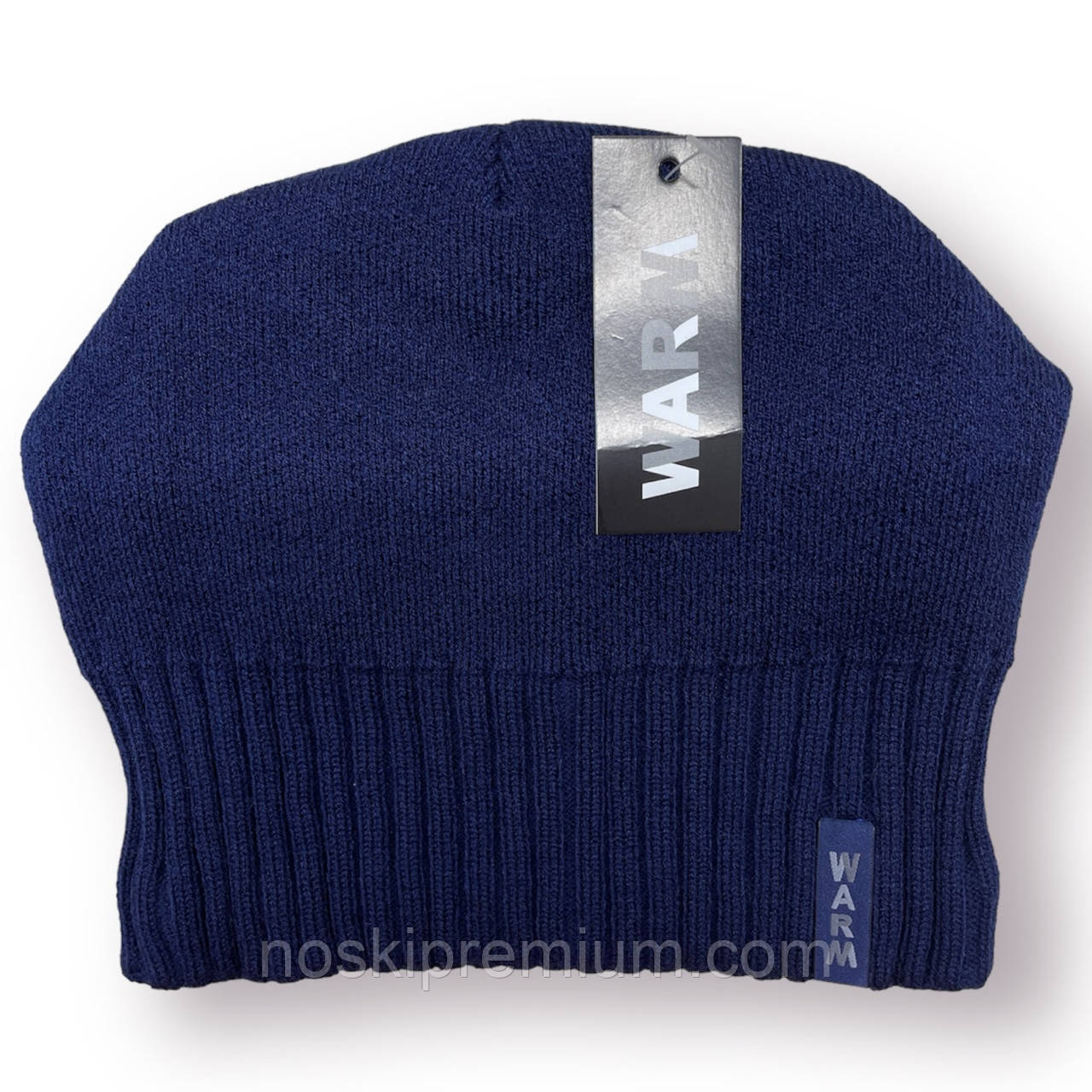 Шапка чоловіча "Кнопка" вовняна на флісі без закота Warm розмір 54-58, синя, 020138, фото 1
